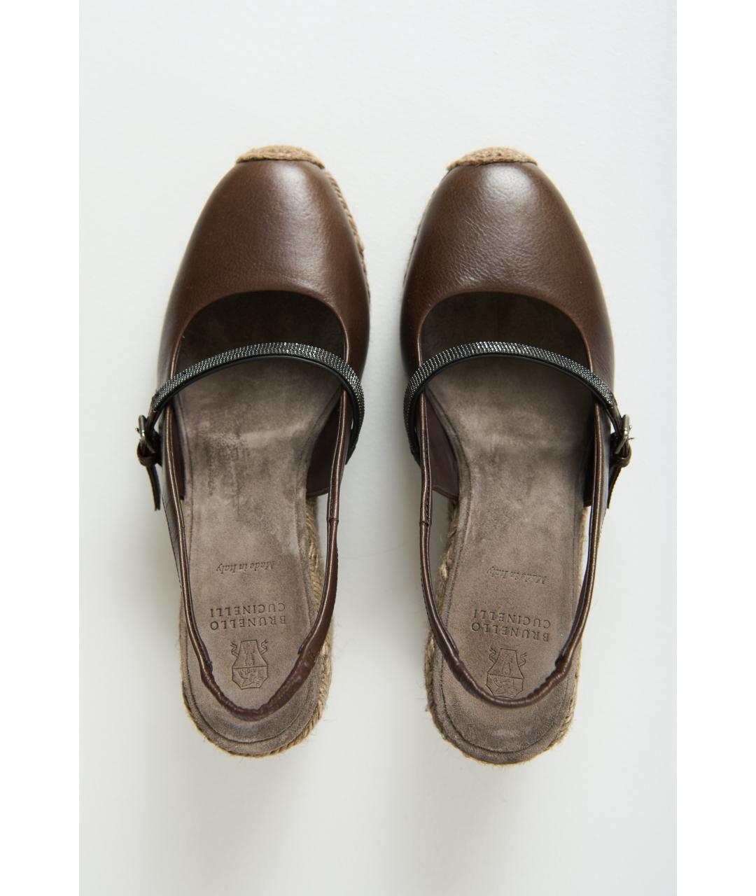 BRUNELLO CUCINELLI Коричневые кожаные босоножки, фото 6