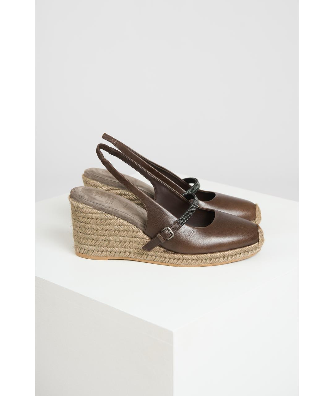 BRUNELLO CUCINELLI Коричневые кожаные босоножки, фото 3