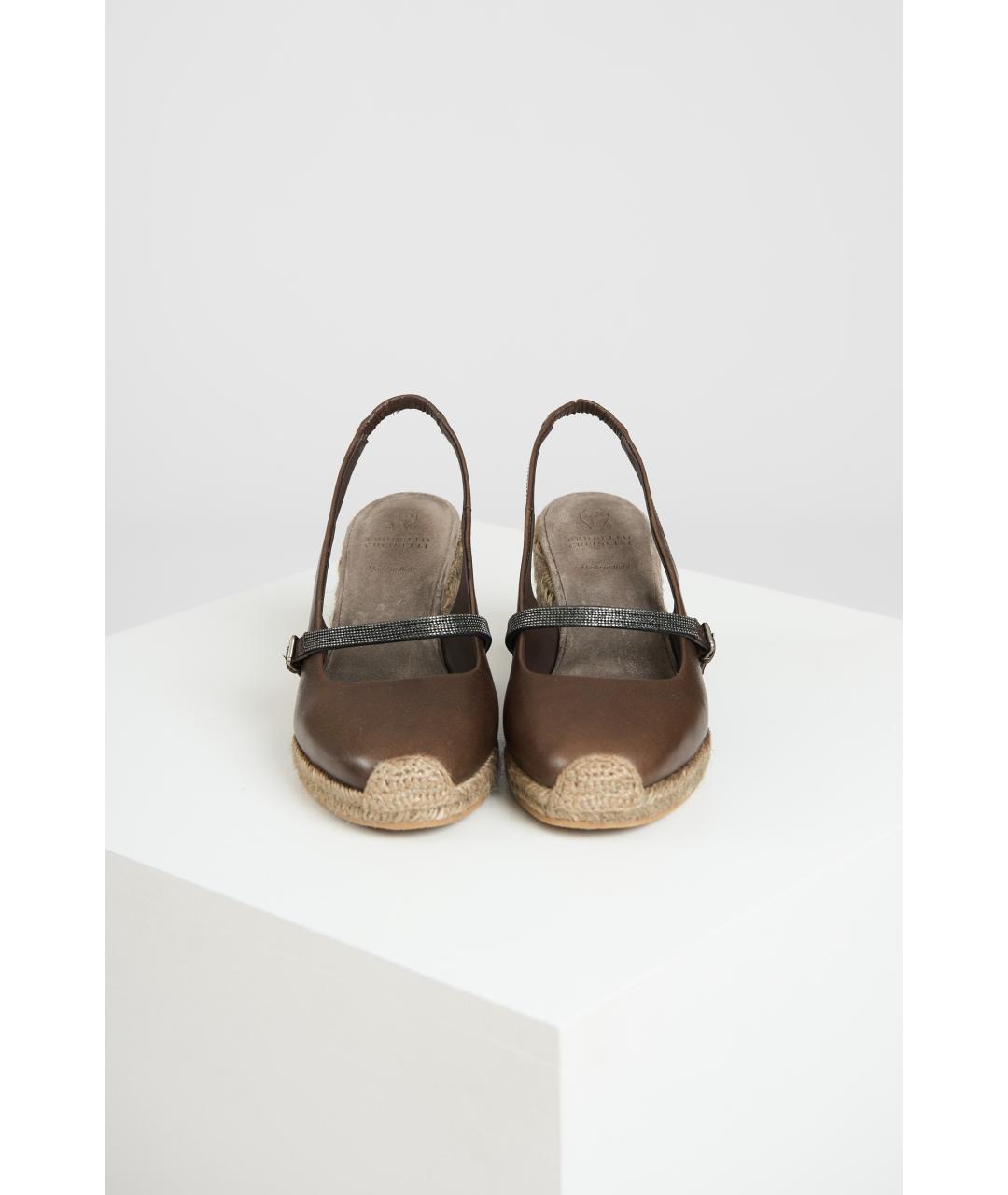BRUNELLO CUCINELLI Коричневые кожаные босоножки, фото 5