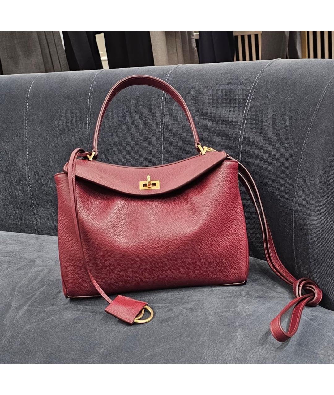 BALENCIAGA Бордовая кожаная сумка тоут, фото 2