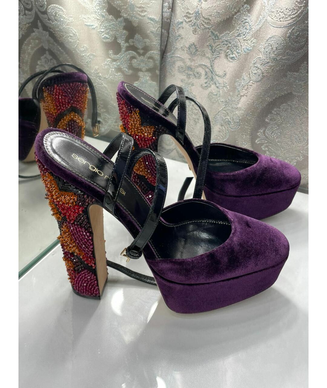SERGIO ROSSI Фиолетовые бархатные туфли, фото 2