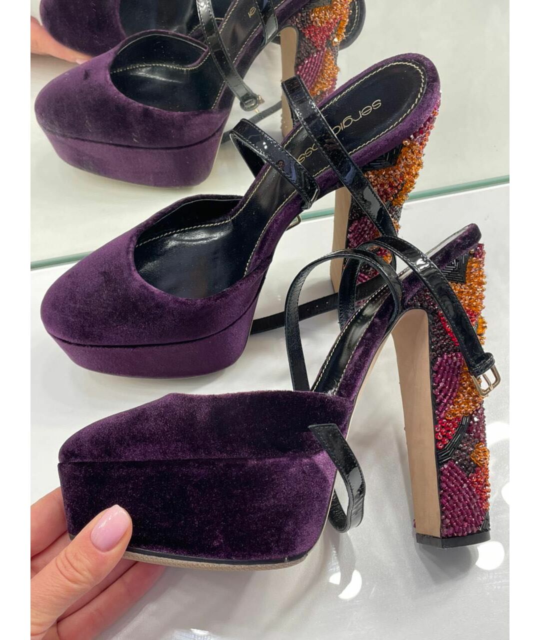 SERGIO ROSSI Фиолетовые бархатные туфли, фото 4