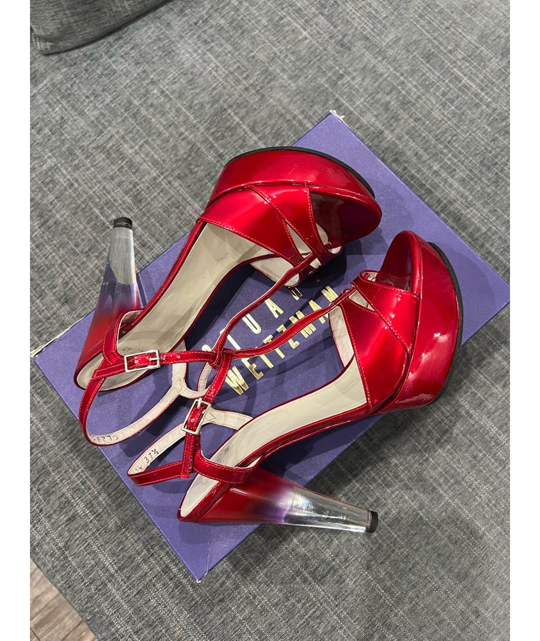 STUART WEITZMAN Красные босоножки из лакированной кожи, фото 7