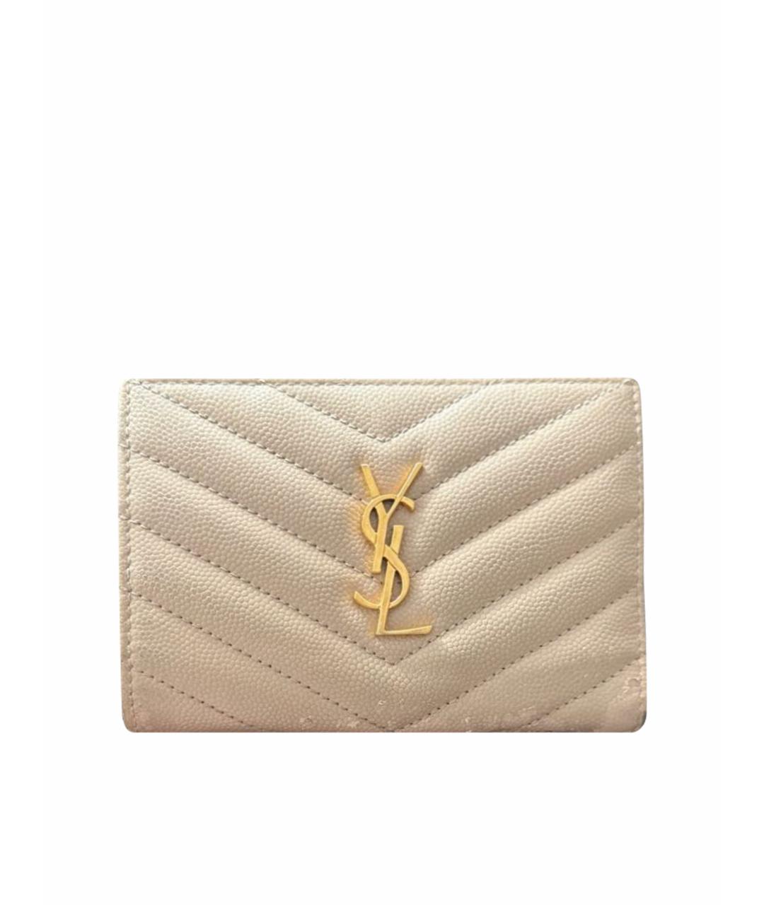 SAINT LAURENT Бежевый кожаный кошелек, фото 1