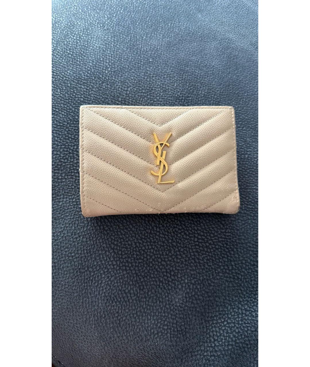 SAINT LAURENT Бежевый кожаный кошелек, фото 9