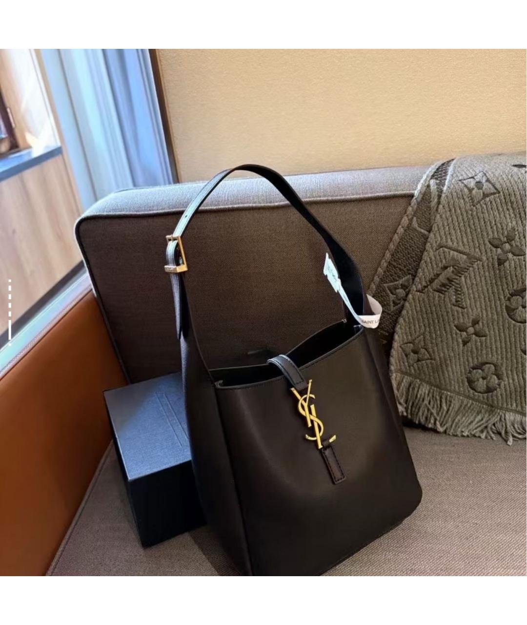 SAINT LAURENT Черная кожаная сумка с короткими ручками, фото 7
