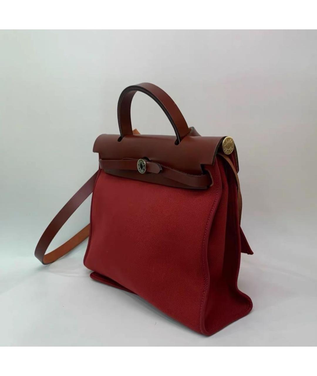 HERMES Бордовая жаккардовая сумка с короткими ручками, фото 5