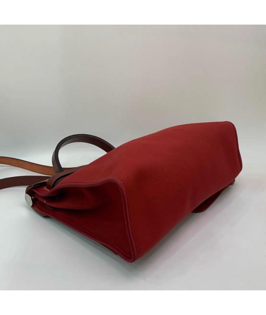 HERMES Бордовая жаккардовая сумка с короткими ручками, фото 7