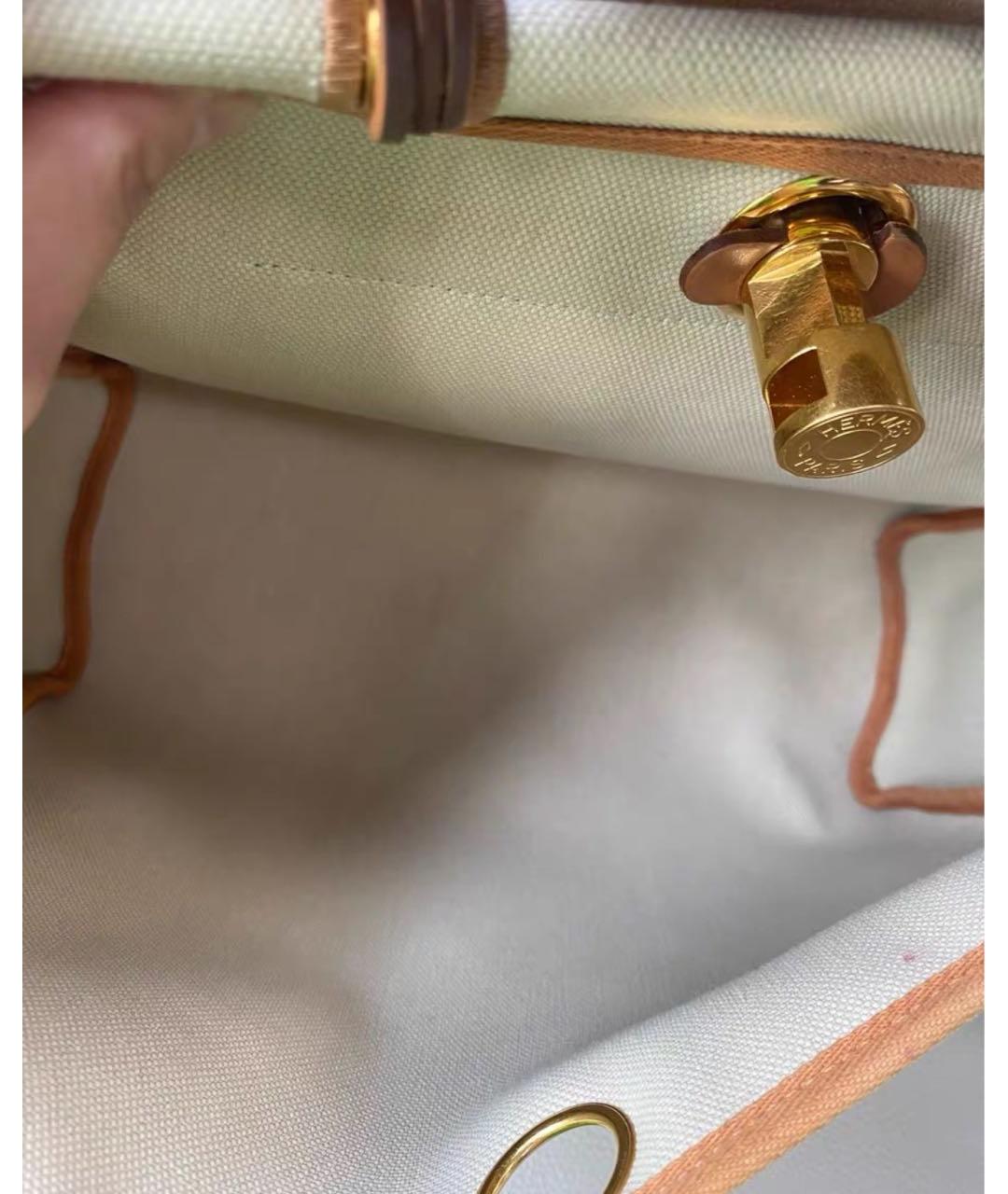 HERMES Бежевая жаккардовая сумка тоут, фото 8