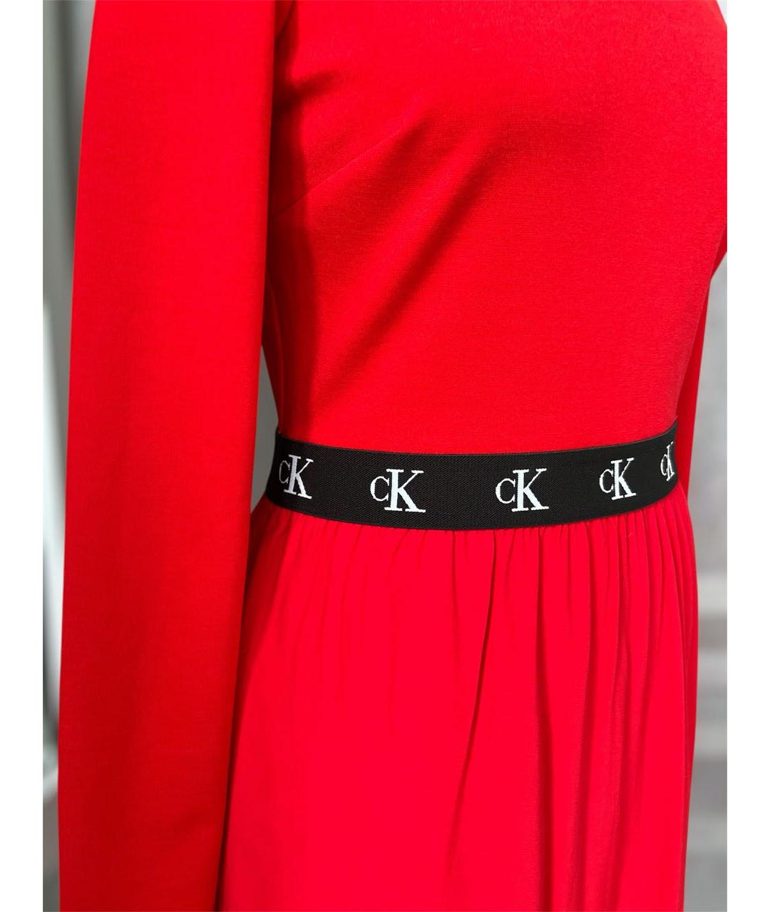 CALVIN KLEIN Красное вискозное повседневное платье, фото 3