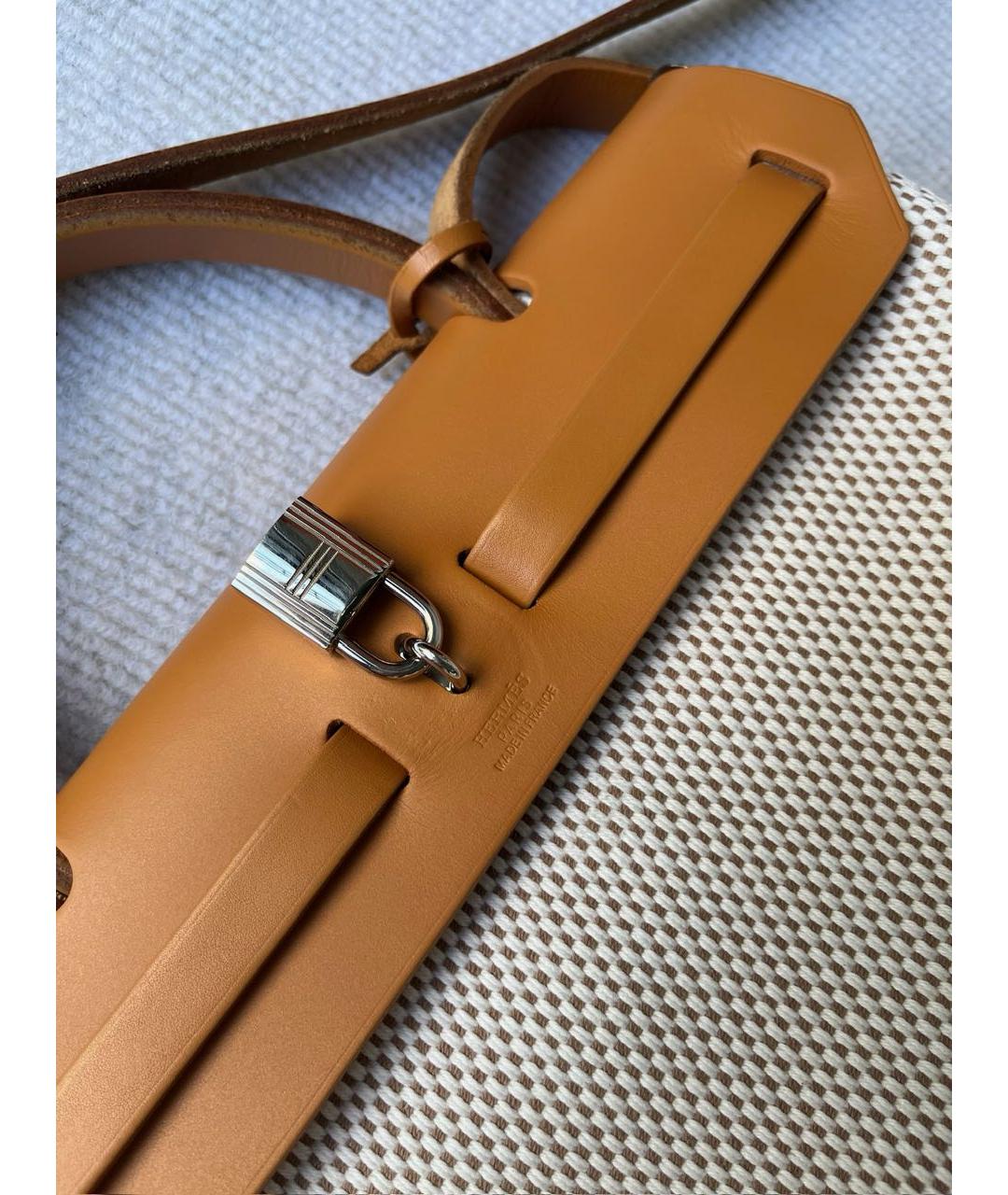HERMES Бежевая жаккардовая сумка тоут, фото 6