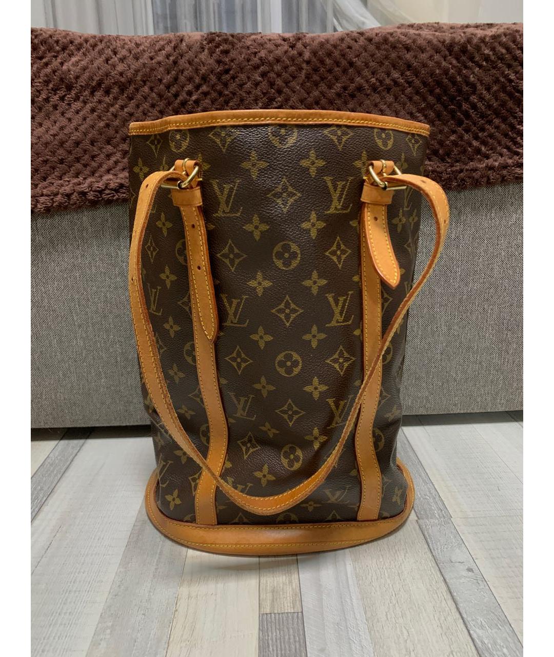 LOUIS VUITTON Коричневая кожаная сумка тоут, фото 9