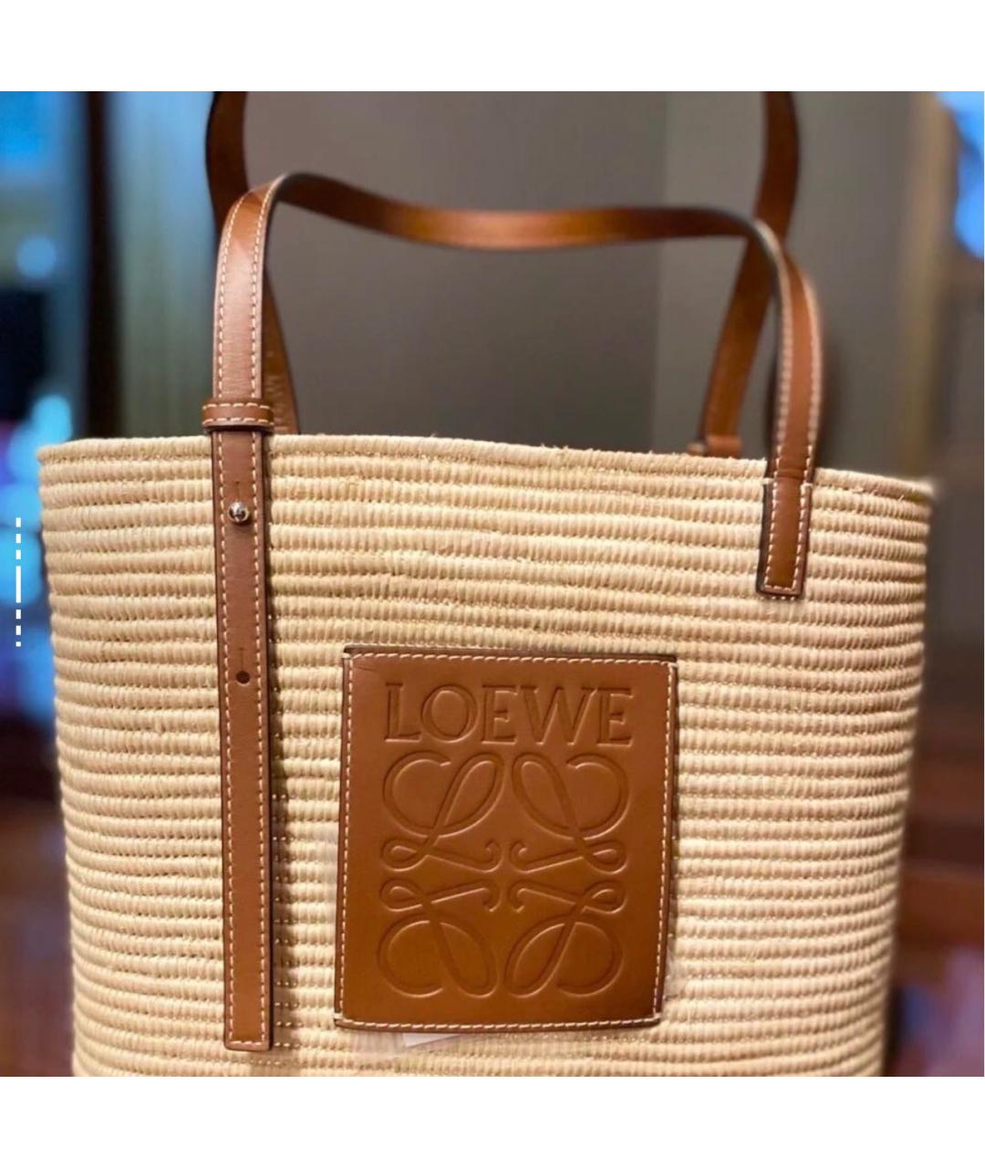 LOEWE Бежевая пелетеная пляжная сумка, фото 5