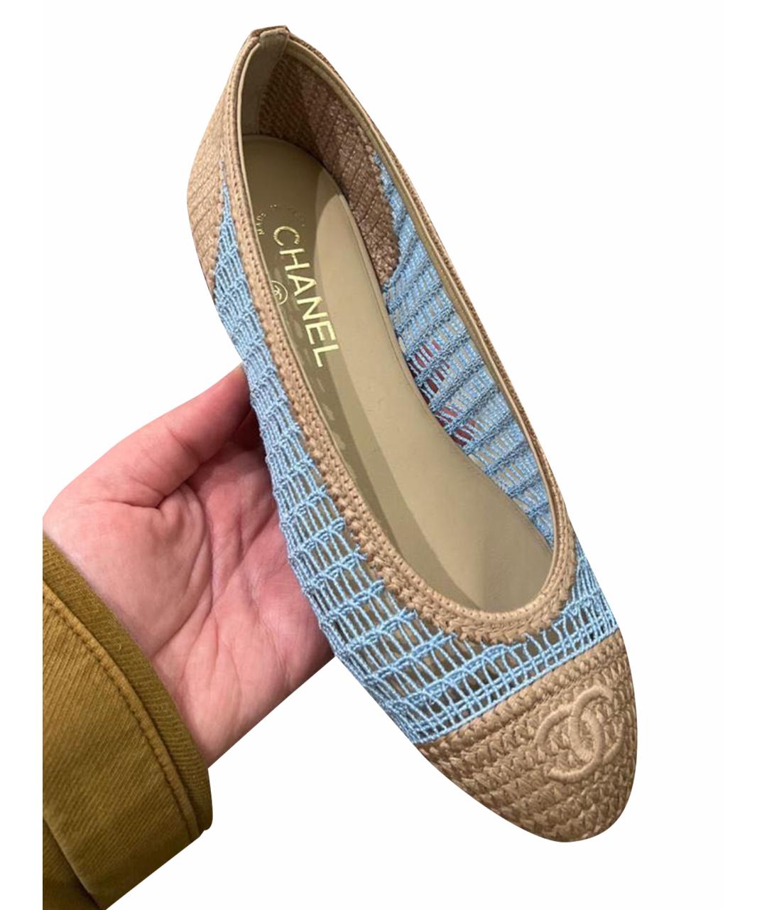 CHANEL Голубые текстильные балетки, фото 4