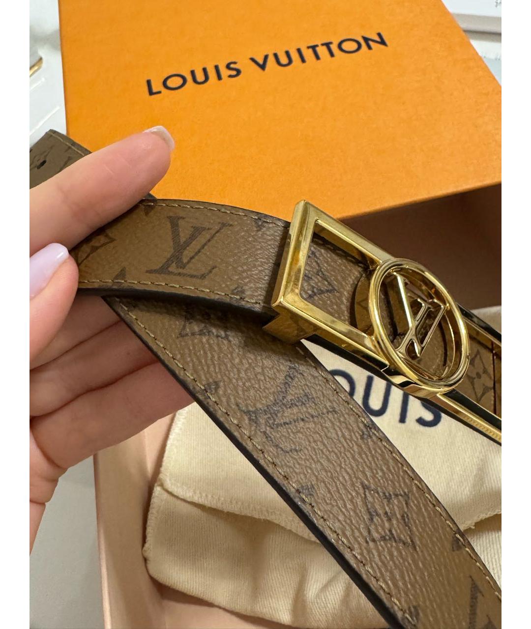 LOUIS VUITTON Бежевый кожаный ремень, фото 4