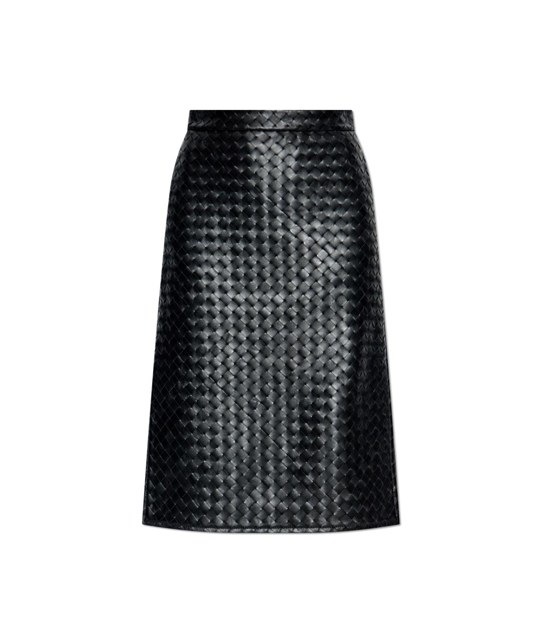 BOTTEGA VENETA Черная кожаная юбка миди, фото 6