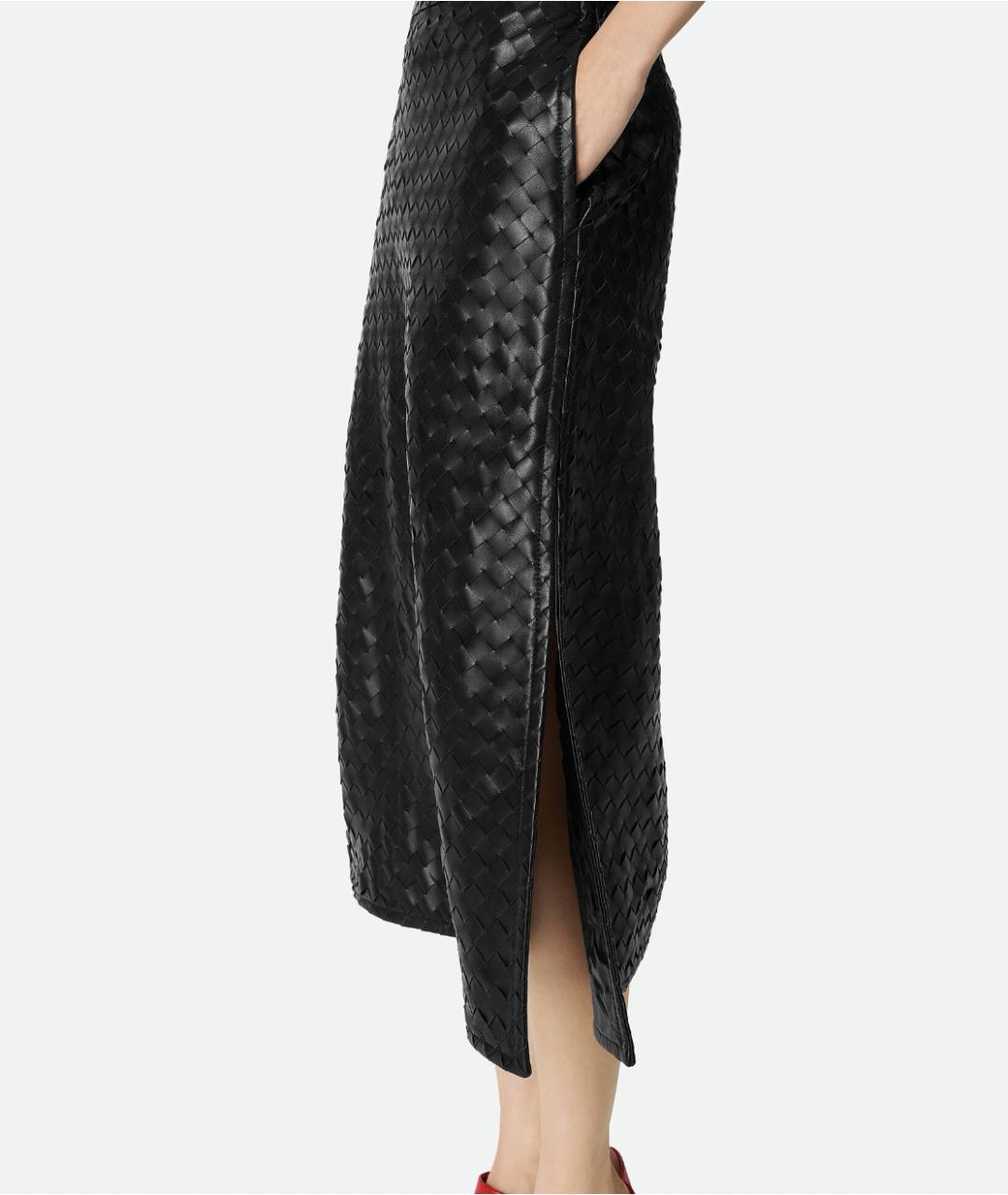 BOTTEGA VENETA Черная кожаная юбка миди, фото 5