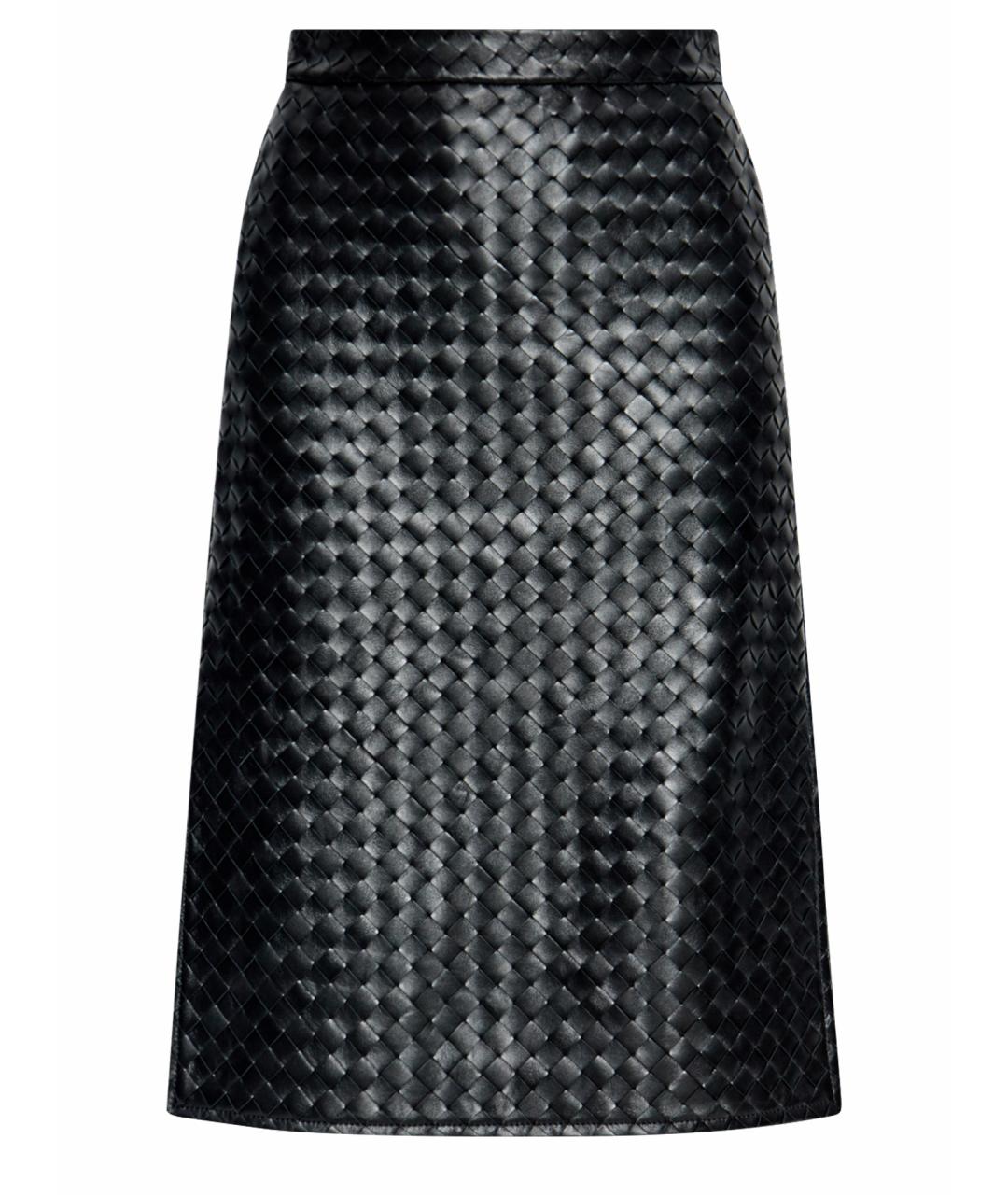 BOTTEGA VENETA Черная кожаная юбка миди, фото 1