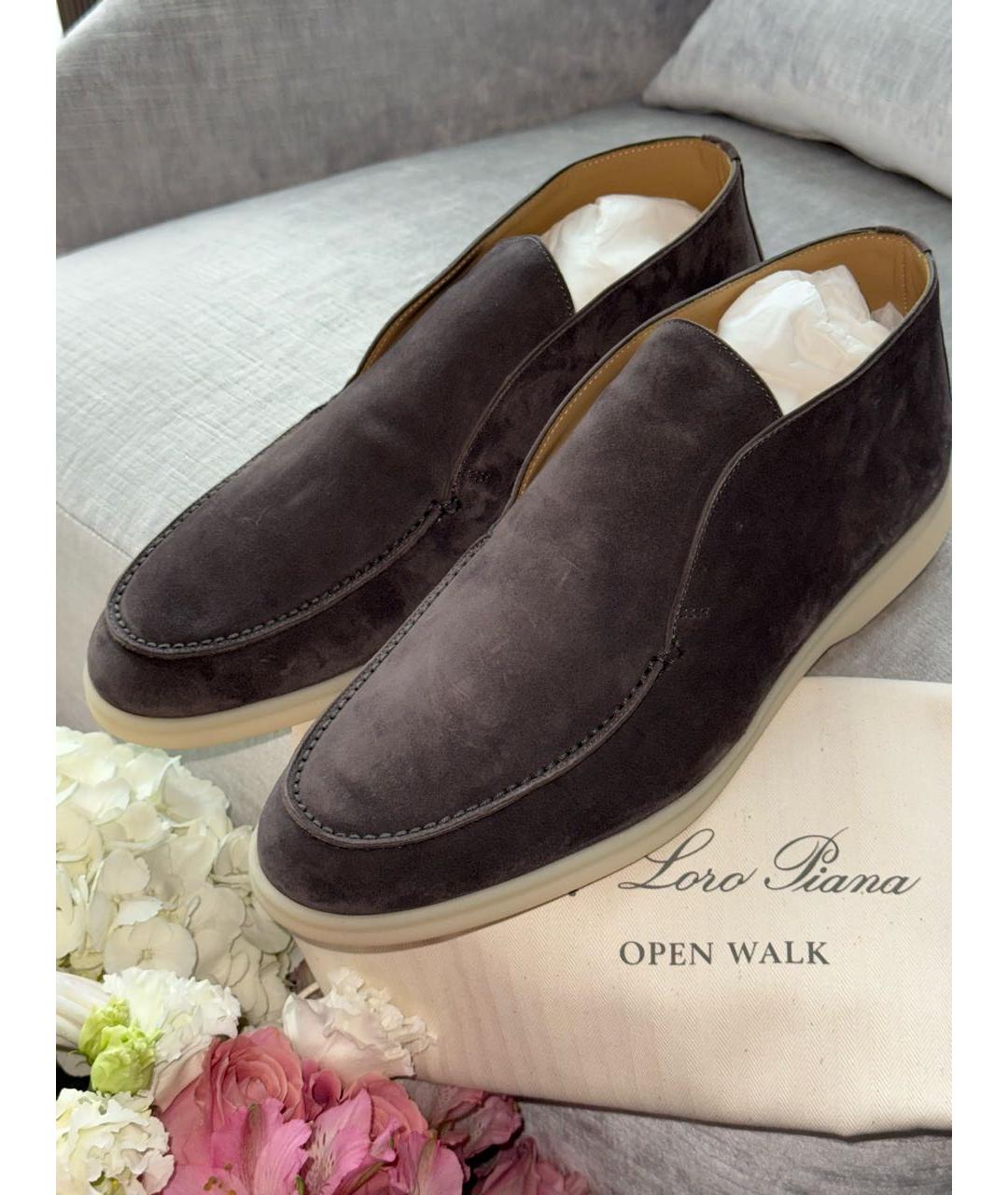 LORO PIANA Антрацитовые замшевые лоферы, фото 5