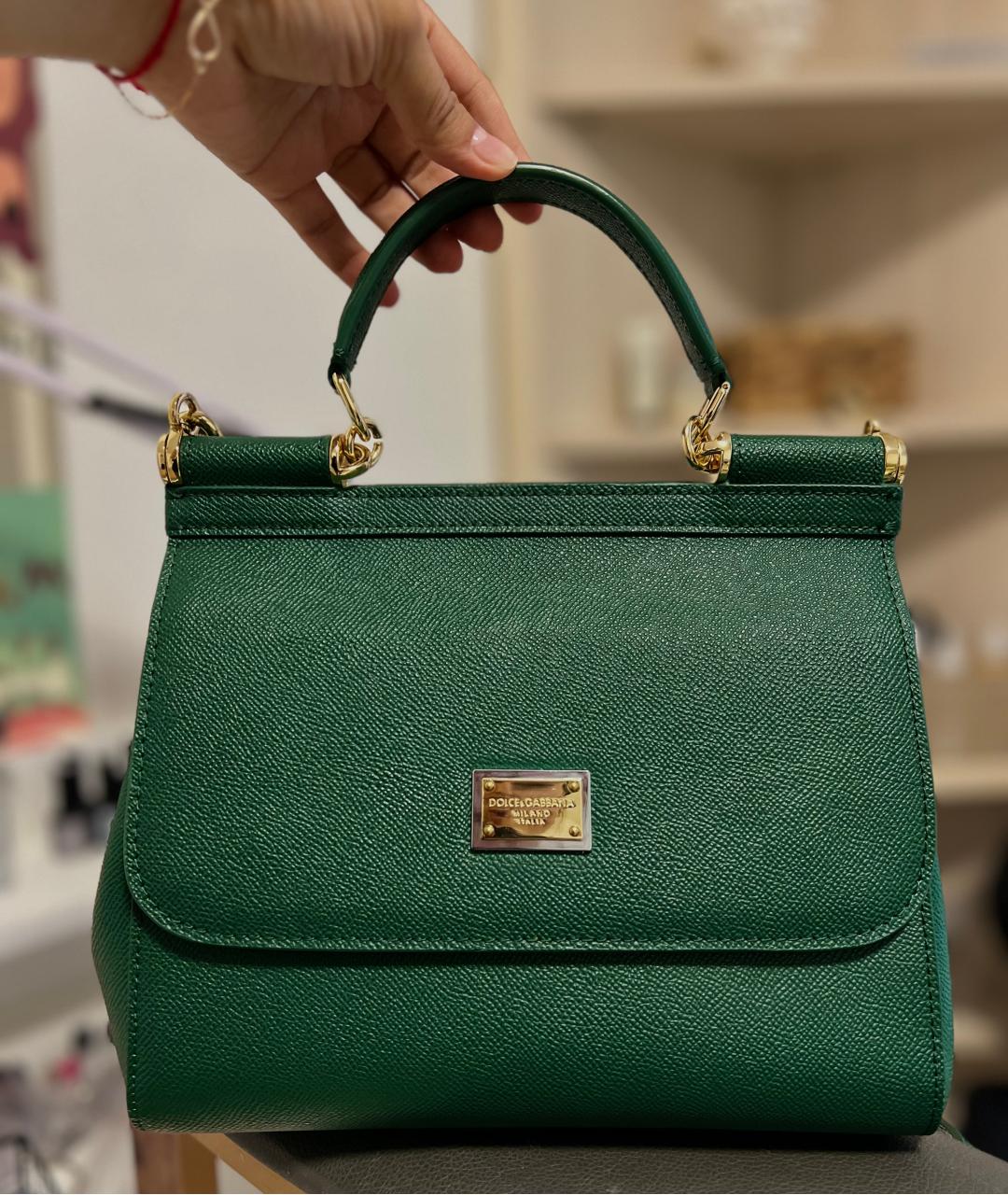 DOLCE&GABBANA Зеленая кожаная сумка с короткими ручками, фото 4