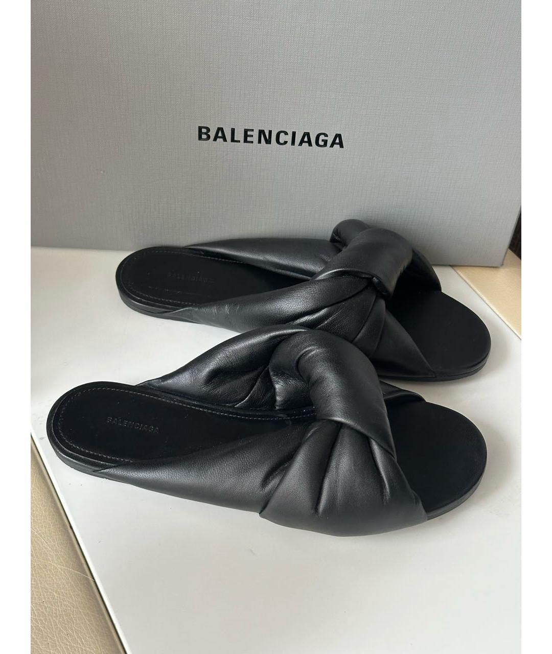 BALENCIAGA Черные кожаные шлепанцы, фото 5