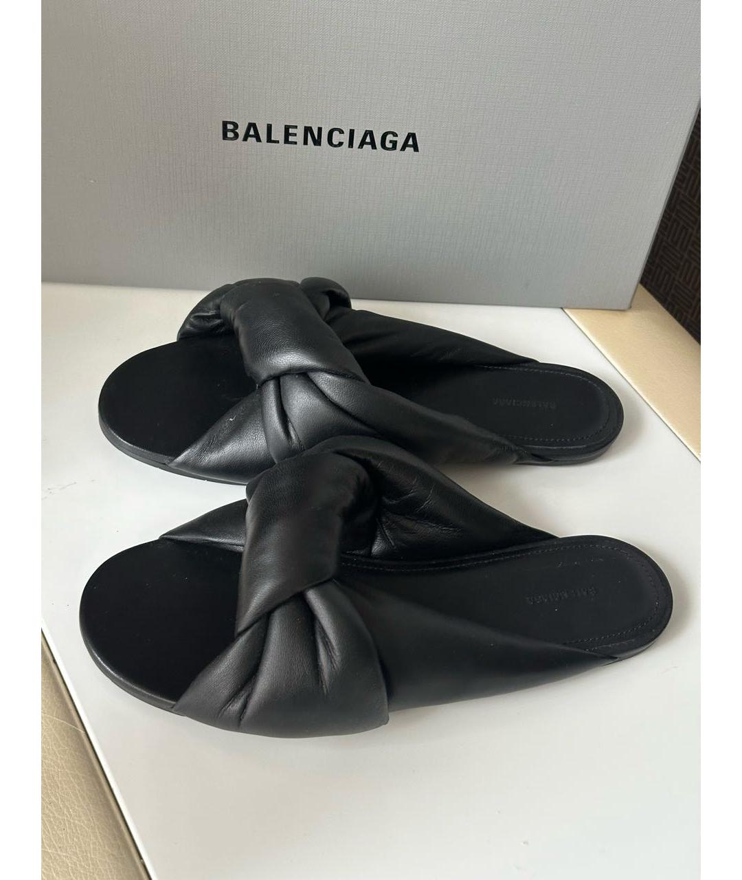BALENCIAGA Черные кожаные шлепанцы, фото 3