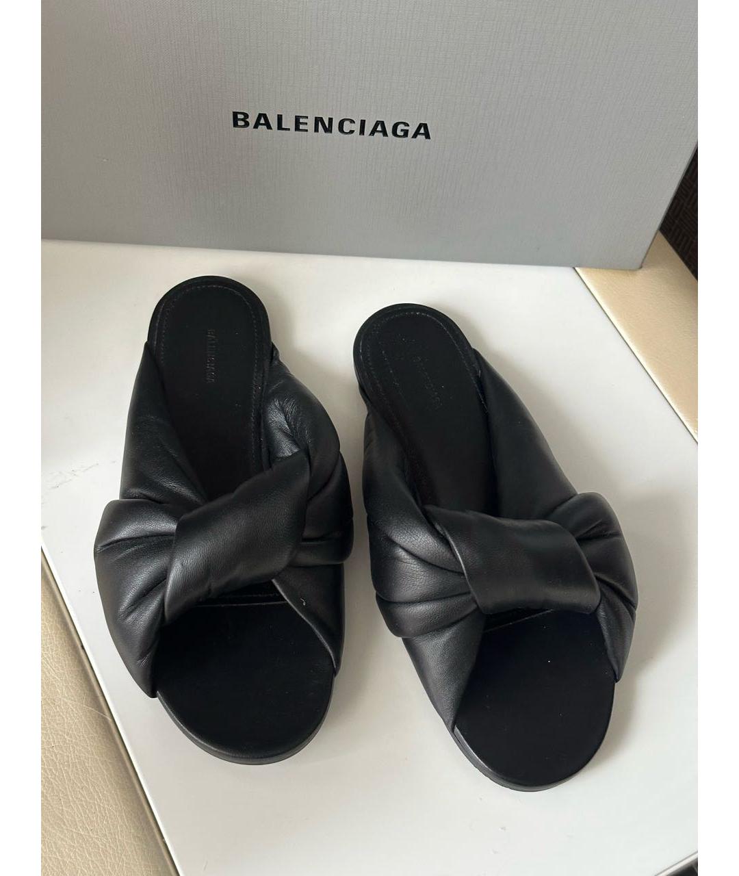 BALENCIAGA Черные кожаные шлепанцы, фото 2