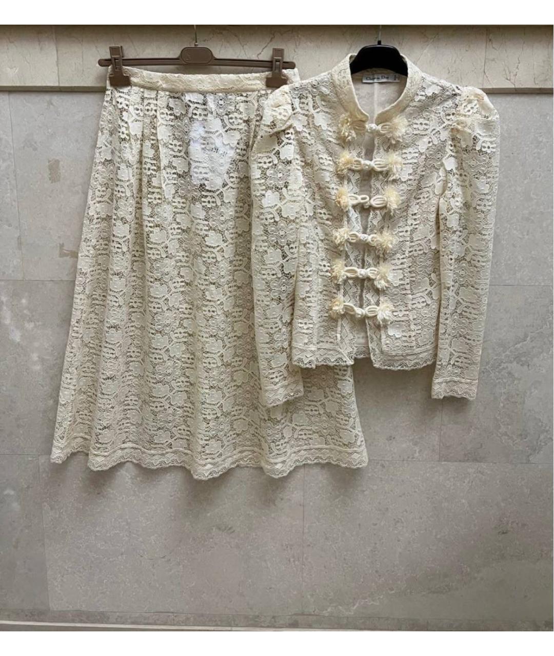 CHRISTIAN DIOR Белый кружевной костюм с юбками, фото 4