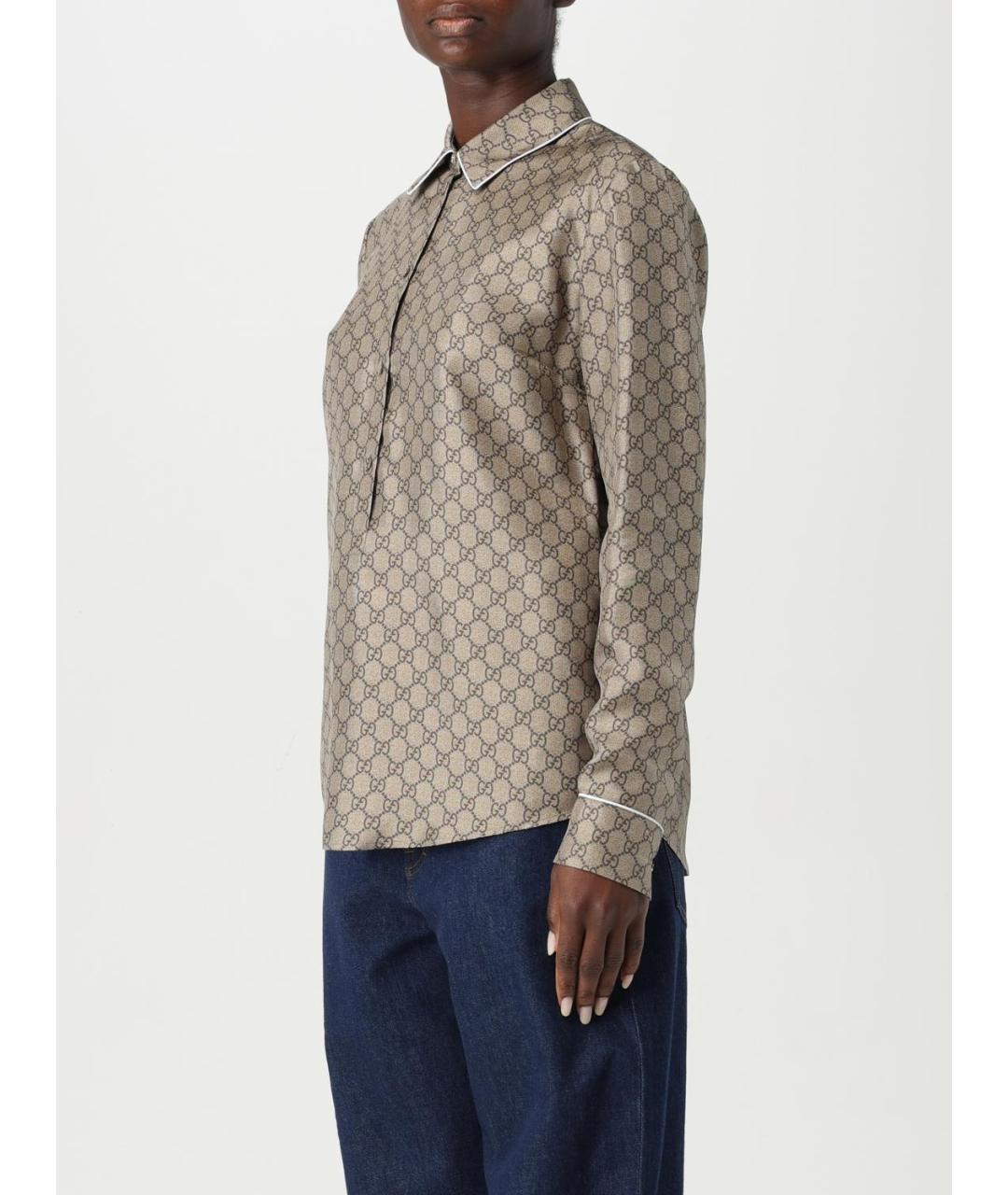 GUCCI Бежевая шелковая рубашка, фото 5