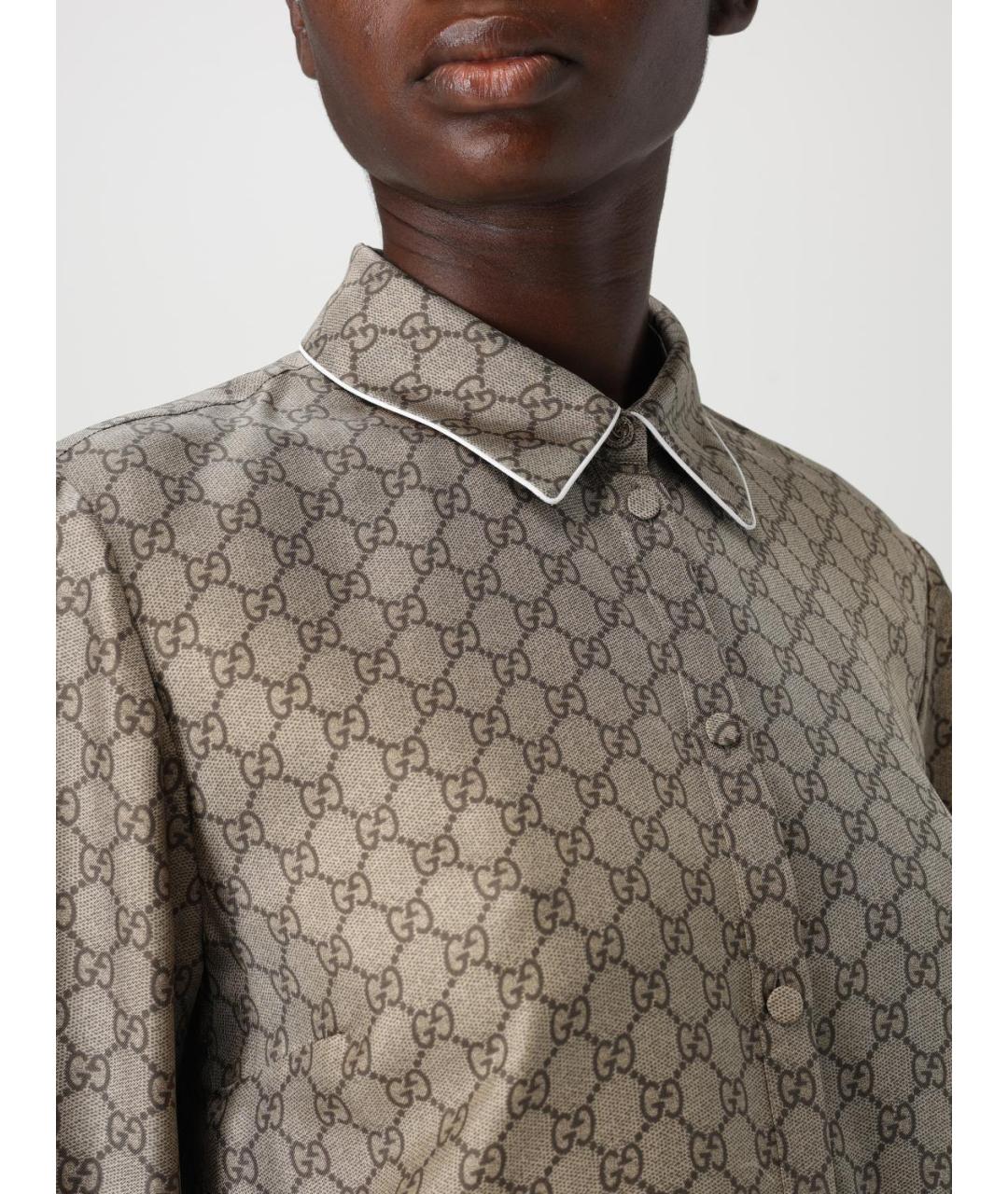 GUCCI Бежевая шелковая рубашка, фото 6