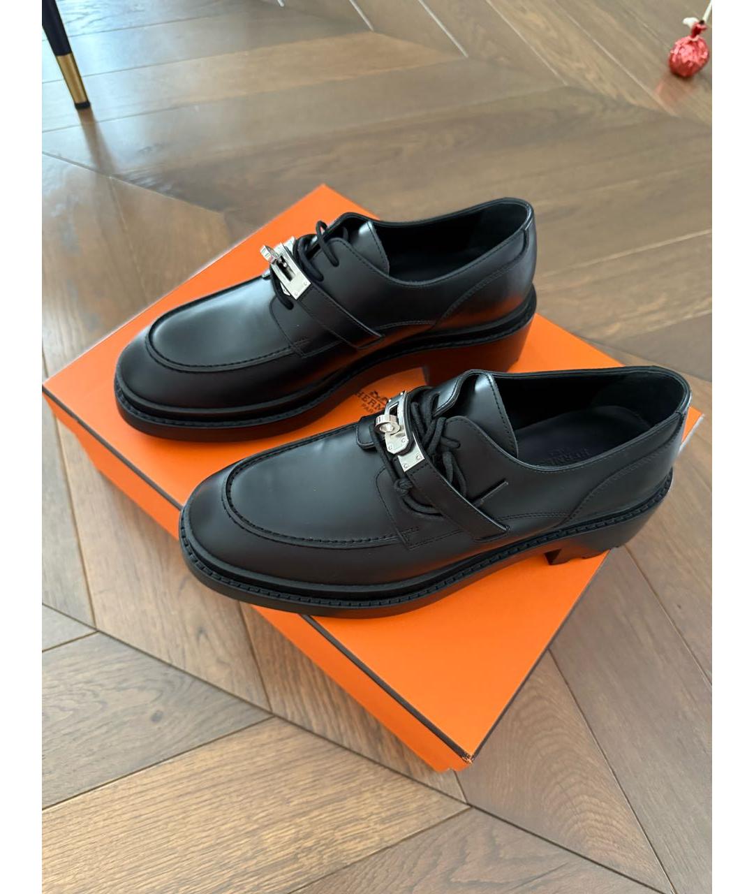 HERMES Черные кожаные брогги и оксфорды, фото 2