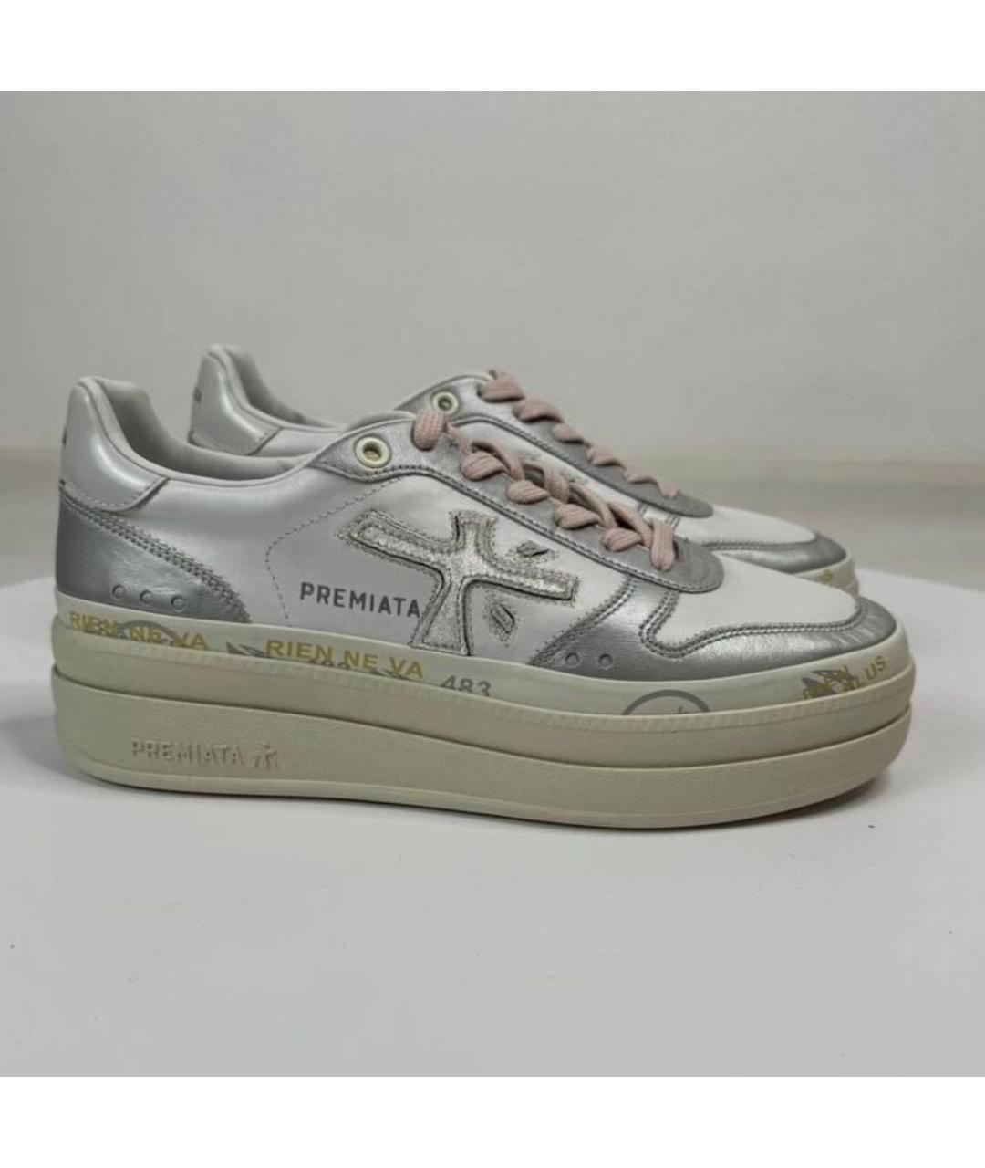 PREMIATA Серебряные кожаные кеды, фото 9