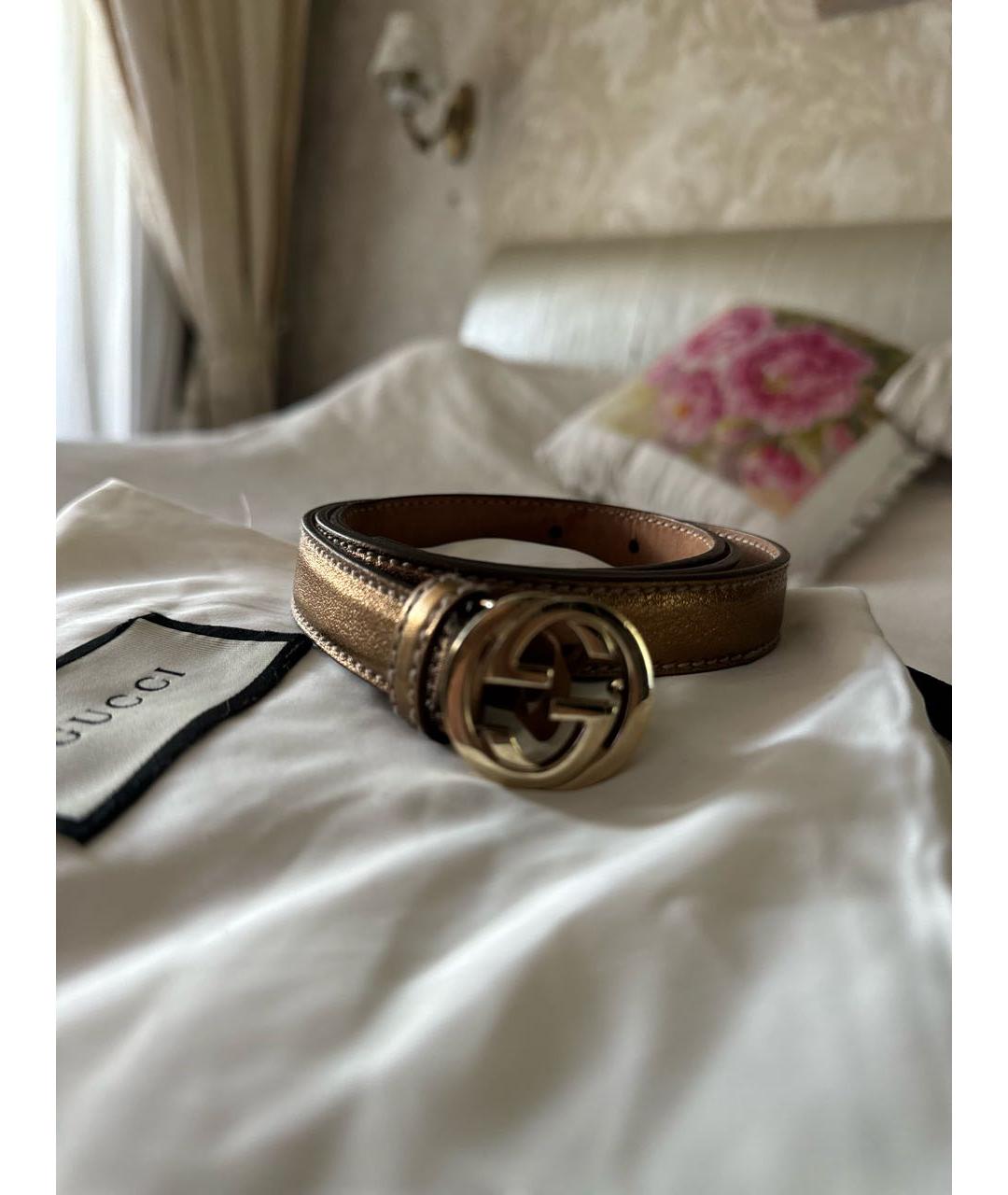 GUCCI Золотой кожаный ремень, фото 5
