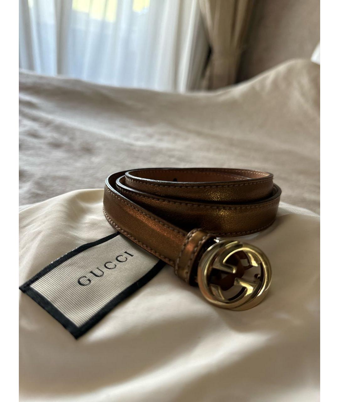 GUCCI Золотой кожаный ремень, фото 2