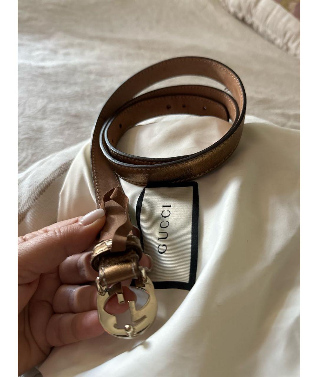 GUCCI Золотой кожаный ремень, фото 3