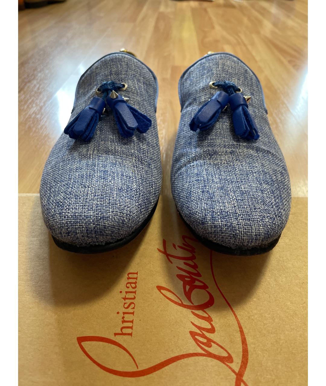 CHRISTIAN LOUBOUTIN Голубые кожаные лоферы, фото 2