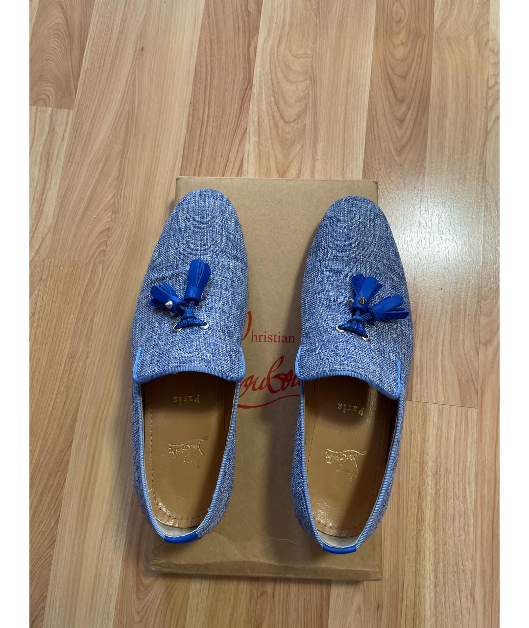 CHRISTIAN LOUBOUTIN Голубые кожаные лоферы, фото 3