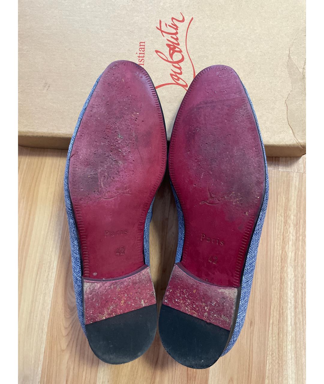 CHRISTIAN LOUBOUTIN Голубые кожаные лоферы, фото 5