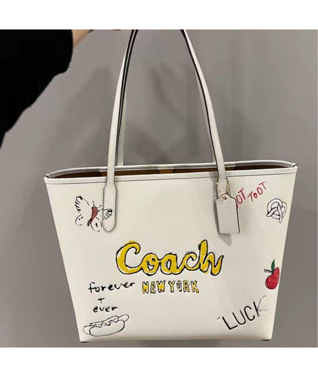 COACH Бежевая кожаная сумка тоут, фото 5