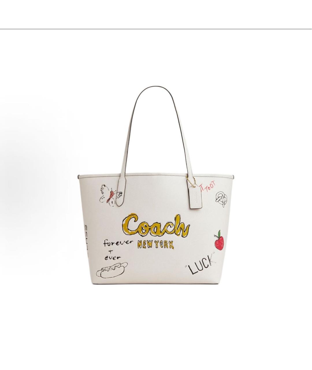 COACH Бежевая кожаная сумка тоут, фото 6