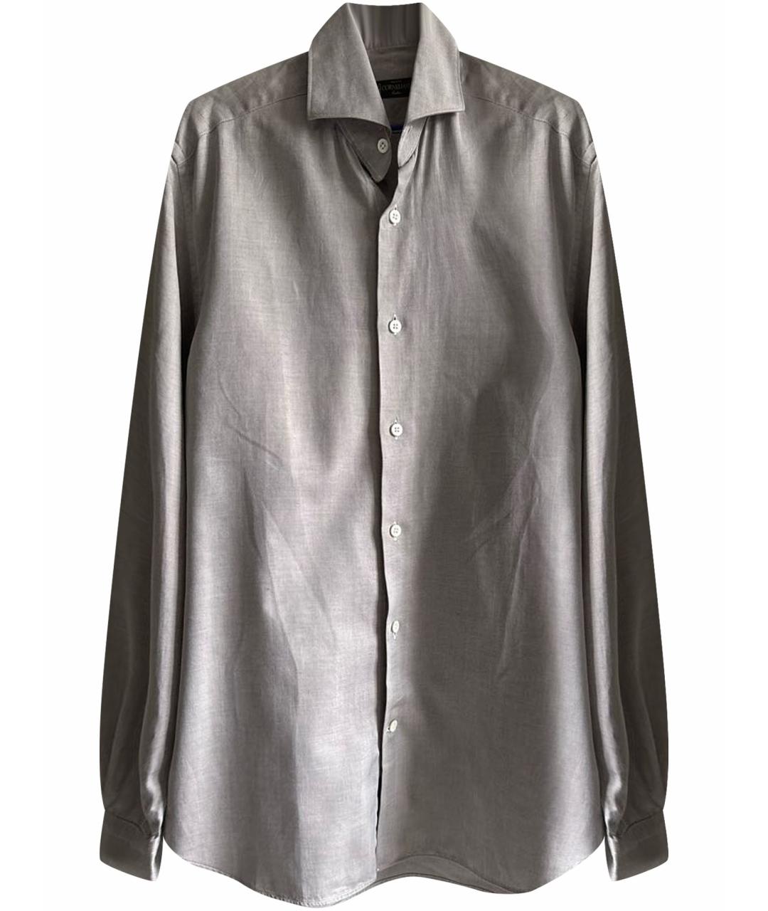 CORNELIANI Серая хлопко-шелковая классическая рубашка, фото 1