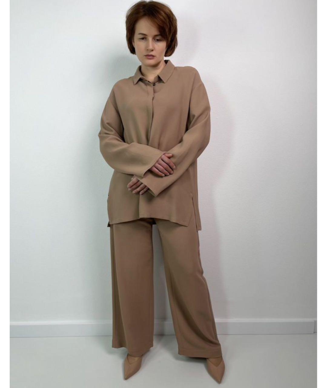 'S MAX MARA Бежевый ацетатный костюм с брюками, фото 7
