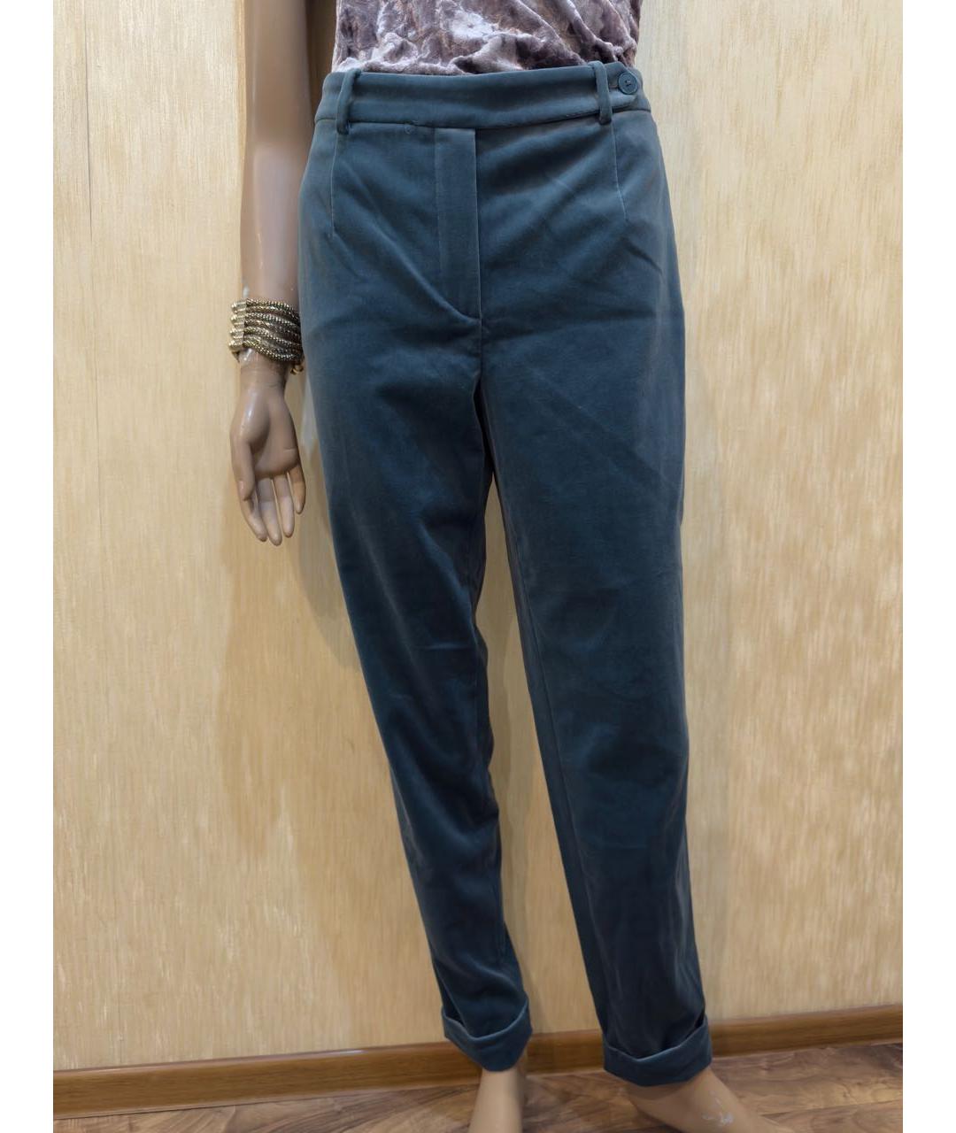 LORO PIANA Бирюзовые хлопко-эластановые прямые брюки, фото 4