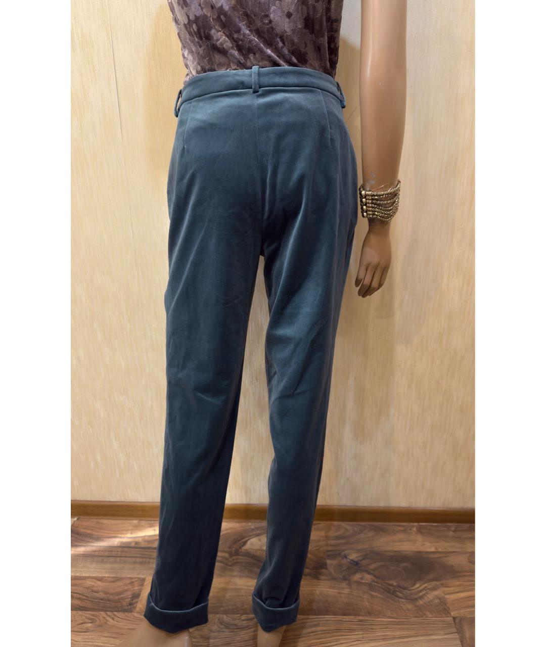 LORO PIANA Бирюзовые хлопко-эластановые прямые брюки, фото 6