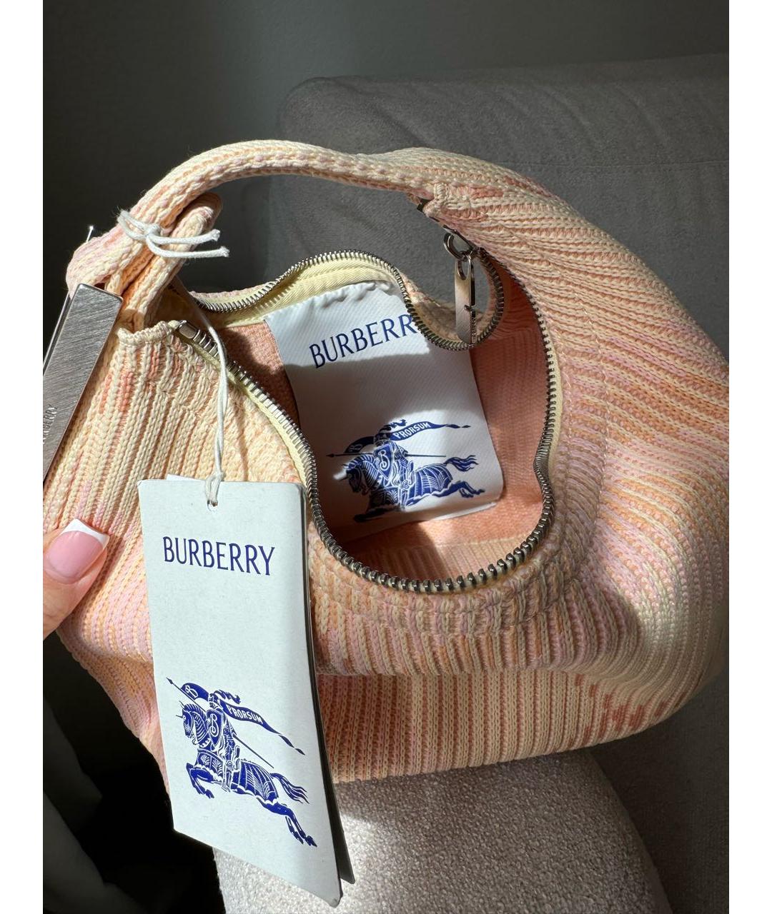 BURBERRY Розовая тканевая сумка с короткими ручками, фото 6