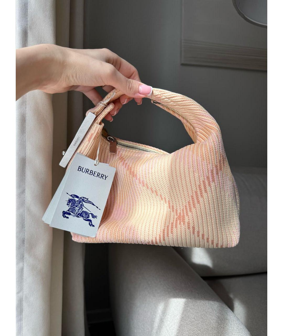 BURBERRY Розовая тканевая сумка с короткими ручками, фото 2