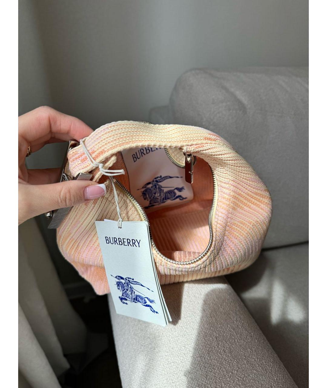 BURBERRY Розовая тканевая сумка с короткими ручками, фото 5