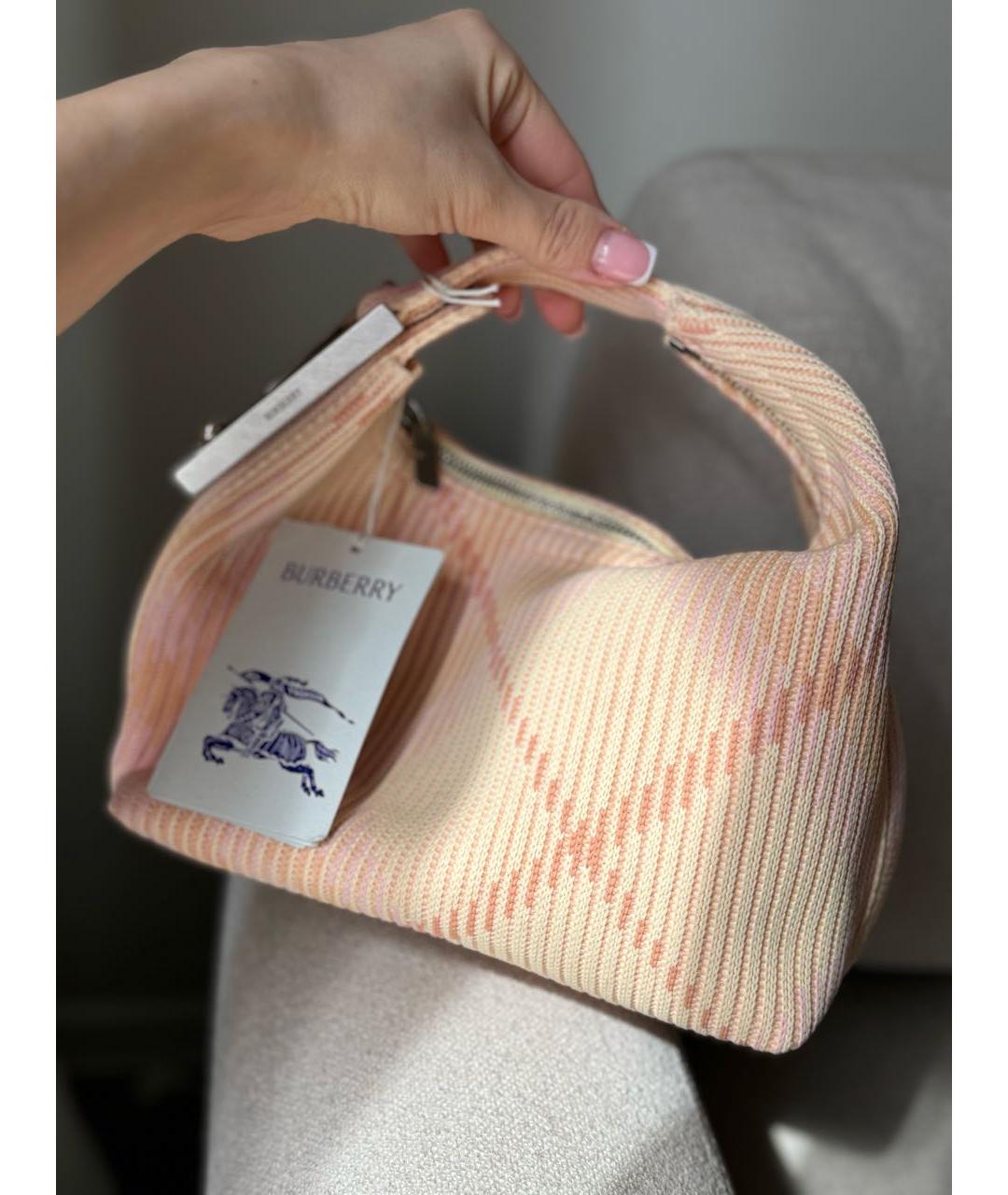 BURBERRY Розовая тканевая сумка с короткими ручками, фото 4