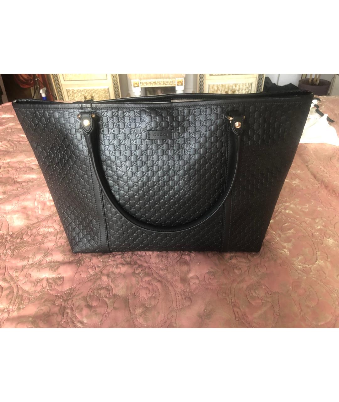 GUCCI Черная кожаная сумка тоут, фото 10