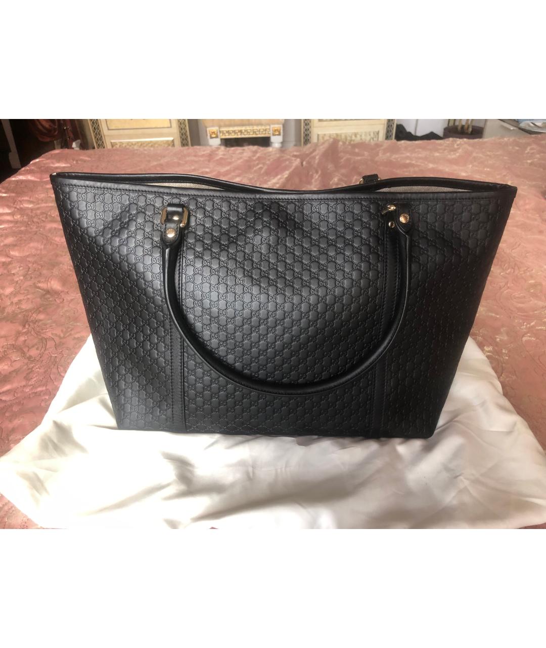 GUCCI Черная кожаная сумка тоут, фото 2
